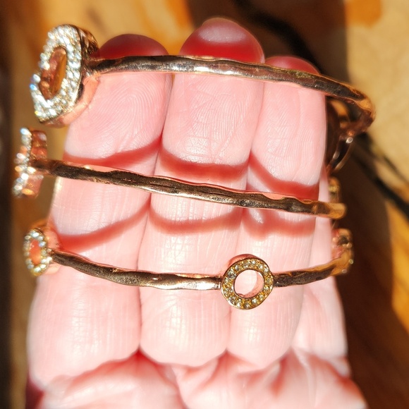 Rose Gold Stack Set Bracelets Rhinestones - Picture 3 of 8